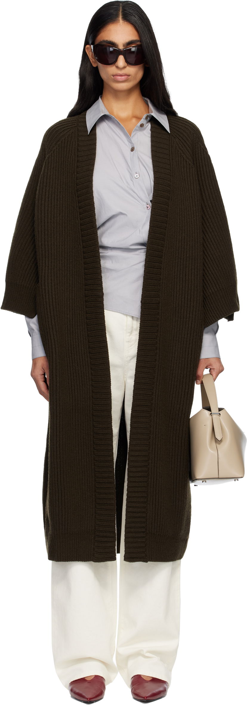 Sweater Max Mara Atollo Rib Knit Long Cardigan Brun | 2521346113600