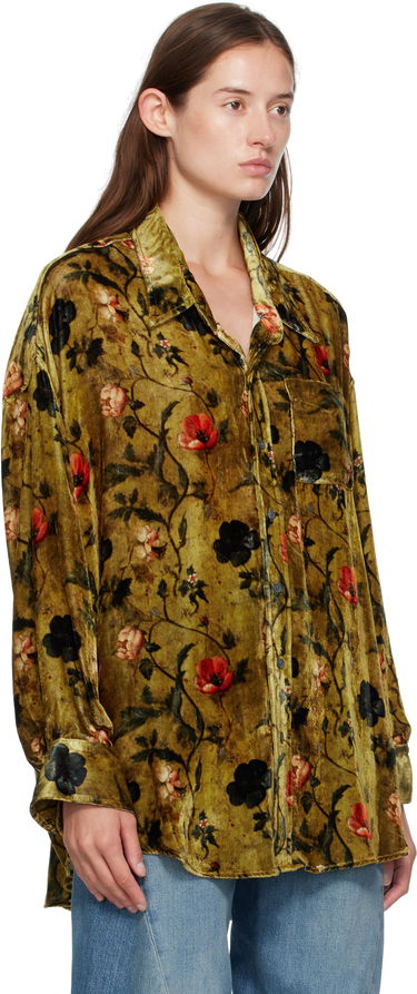 Skjorte R13 R13 Floral-Print Velvet Drop-Neck Shirt Grøn | R13WR004-R595A, 1