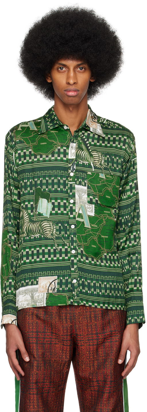 Skjorte Ahluwalia Map Print Long Sleeve Shirt Grøn | M-AHLU-TO011-SS23-FA99-GR