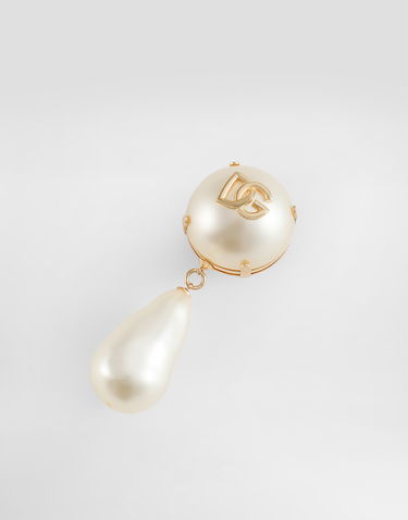 Øreringe Dolce & Gabbana Teardrop Pearl Earrings with Logo Metalisk | WER2E3W1111W0111, 1