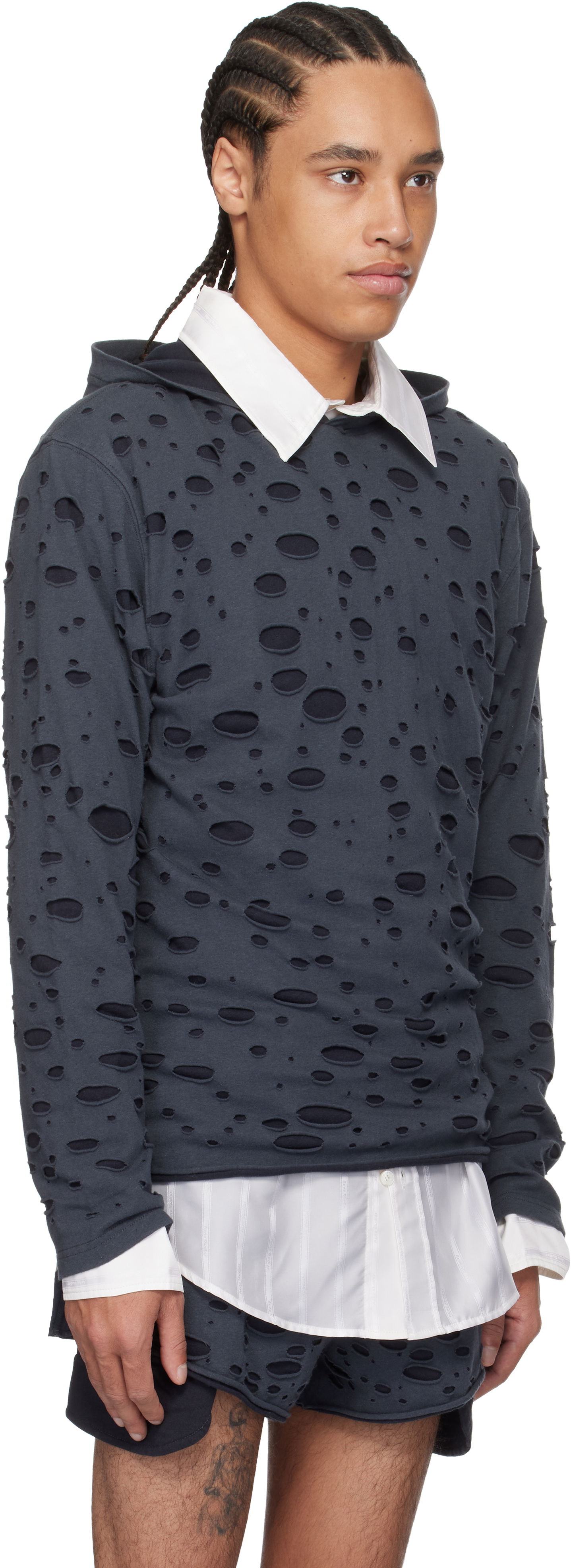 Sweatshirt Acne Studios Acne Studios Layered Knitted Hoodie Mørkeblå | BL0407-, 1