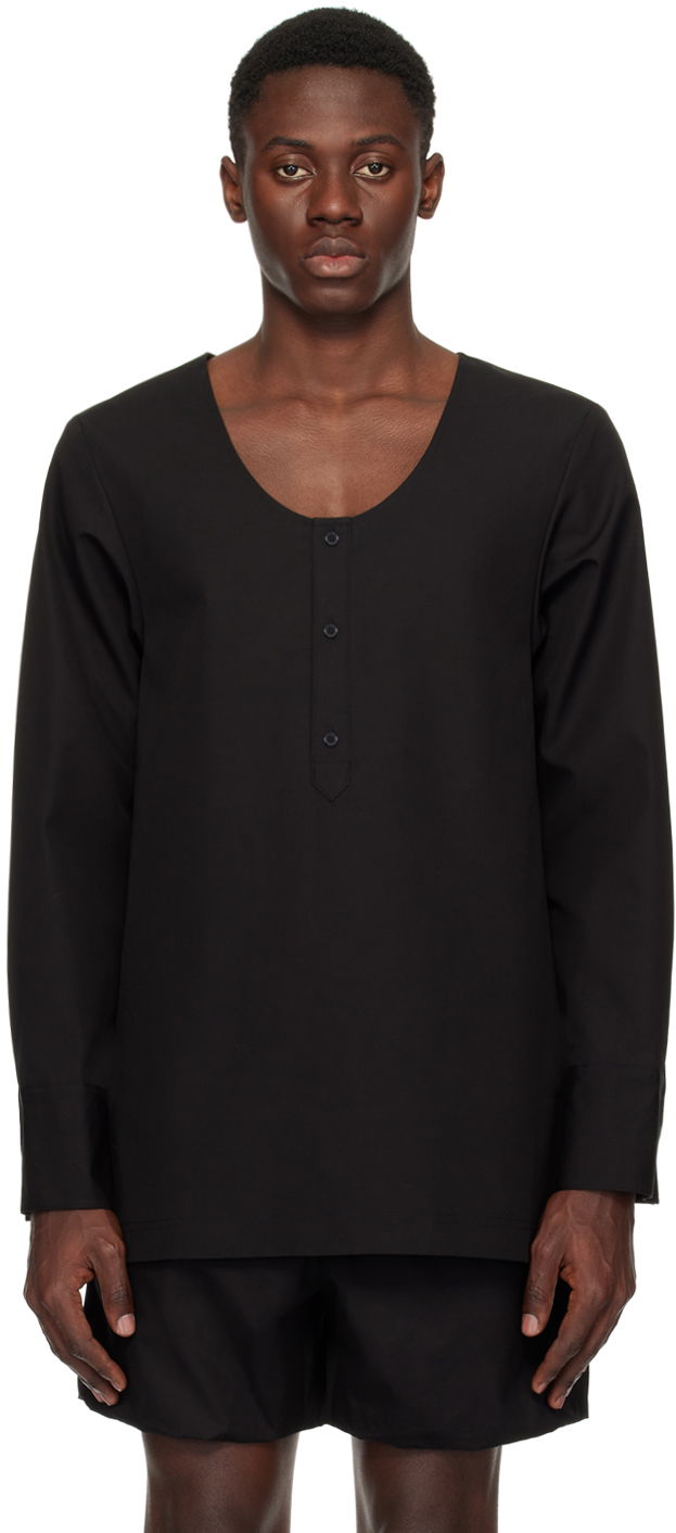 Skjorte We11done Scoop Neck Long Sleeve Shirt Sort | WD-BL1-24-151-M-BK