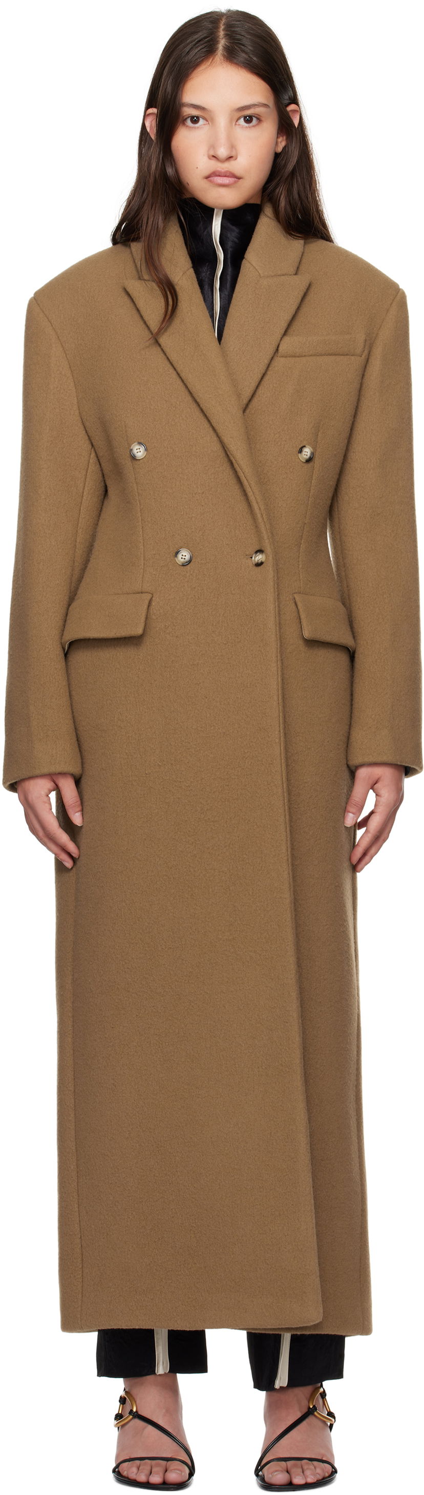 Frakker Nanushka Nanushka Ferris Double-Breasted Long Coat Brun | NW24FWOW40076