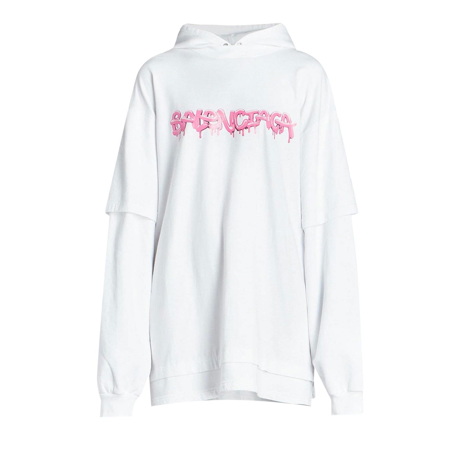 Sweatshirt Balenciaga Double Sleeve Hoodie Hvid | 681029 TLVF1 0901, 1