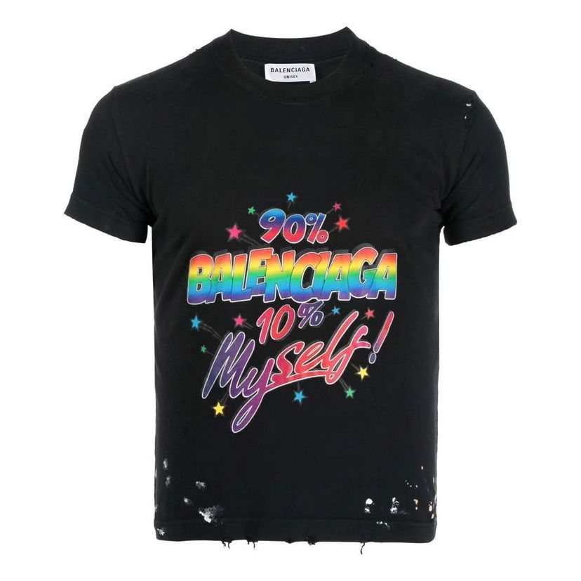 T-shirt Balenciaga Balenciaga Distressed Graphic Jersey T-Shirt Sort | 612964TMVH31055