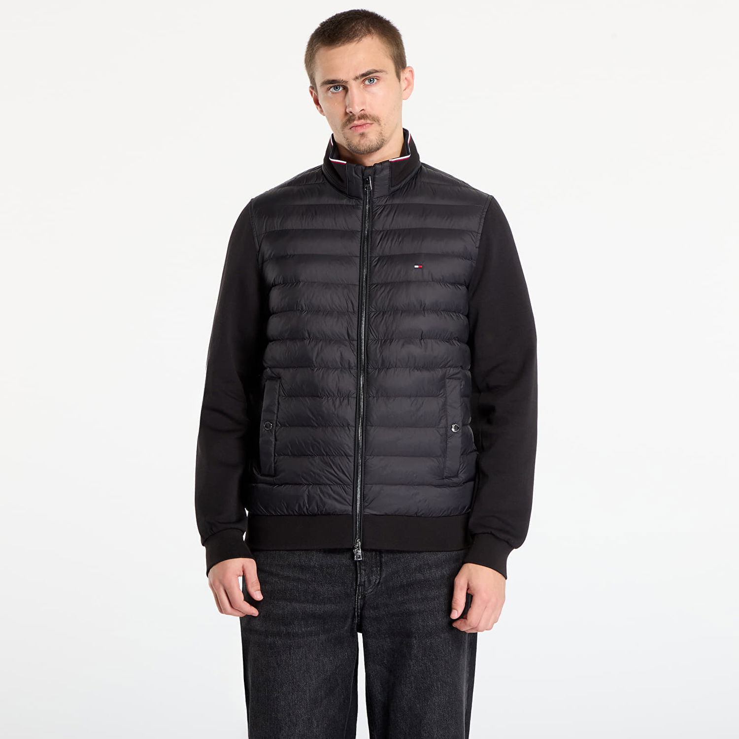 Puffer jakke Tommy Hilfiger Jacket Mix Media Ess Rwb Stand Collar Sort | MW0MW41329 BDS, 0