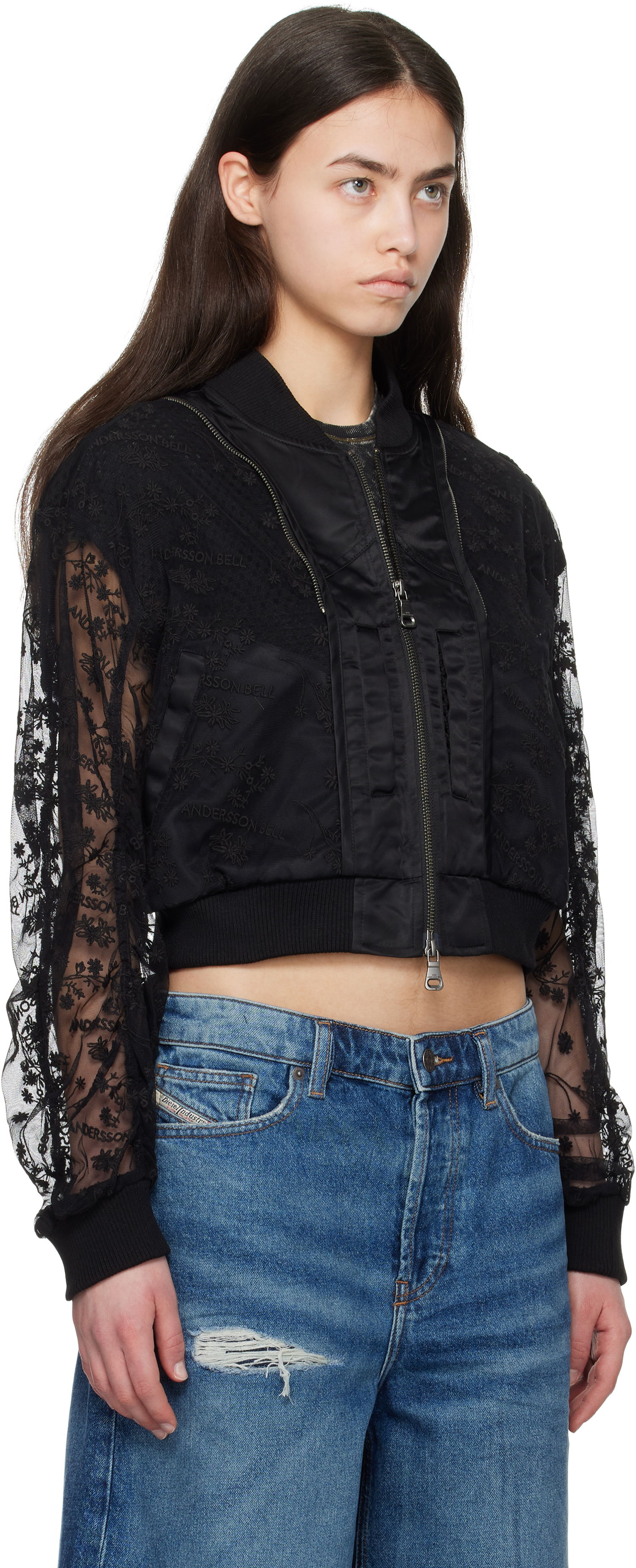 Bomberjakke Andersson Bell Andersson Bell Layered Logo Lace Short Bomber Jacket Sort | awa702w, 1