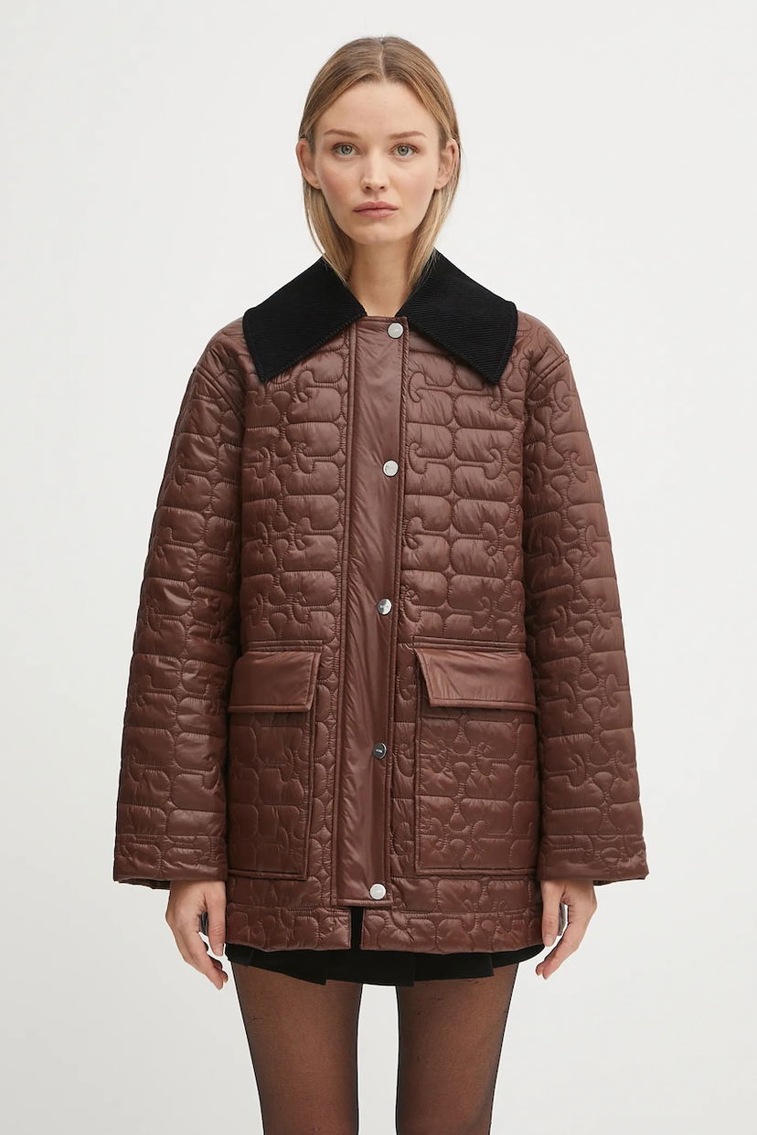 Jakke GANNI GANNI Shiny Quilt Midi Jacket Brun | W0397