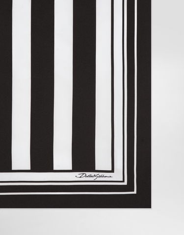 Tørklæde Dolce & Gabbana Dolce & Gabbana Striped Silk Twill Square Scarf Sort | GQ704EG0WU9HM8DA, 1