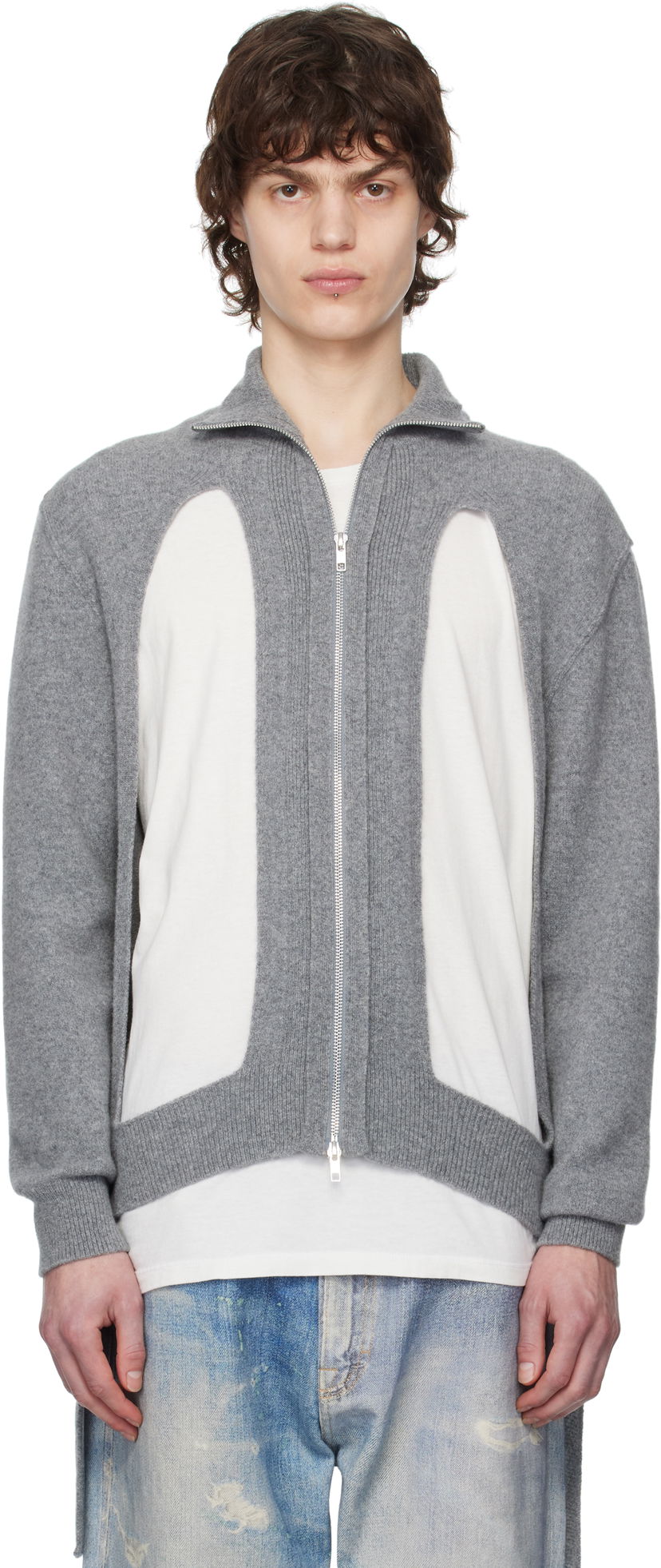 Sweater Simone Rocha Simone Rocha Zip Up Cut Out Window Cardigan Grå | LMK4M 0660