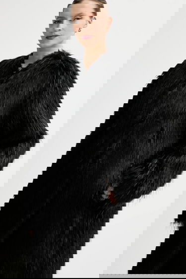 Frakker STAND STUDIO Carolina Long Faux Fur Coat Sort | 66577.9414, 3