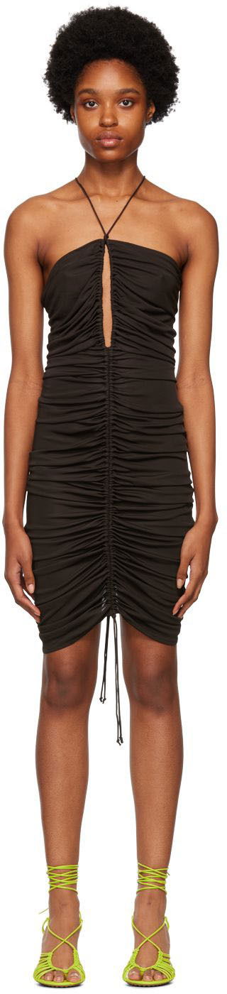 Kjole Bottega Veneta Halter Neck Ruched Mini Dress Sort | 711482 VKUQ0