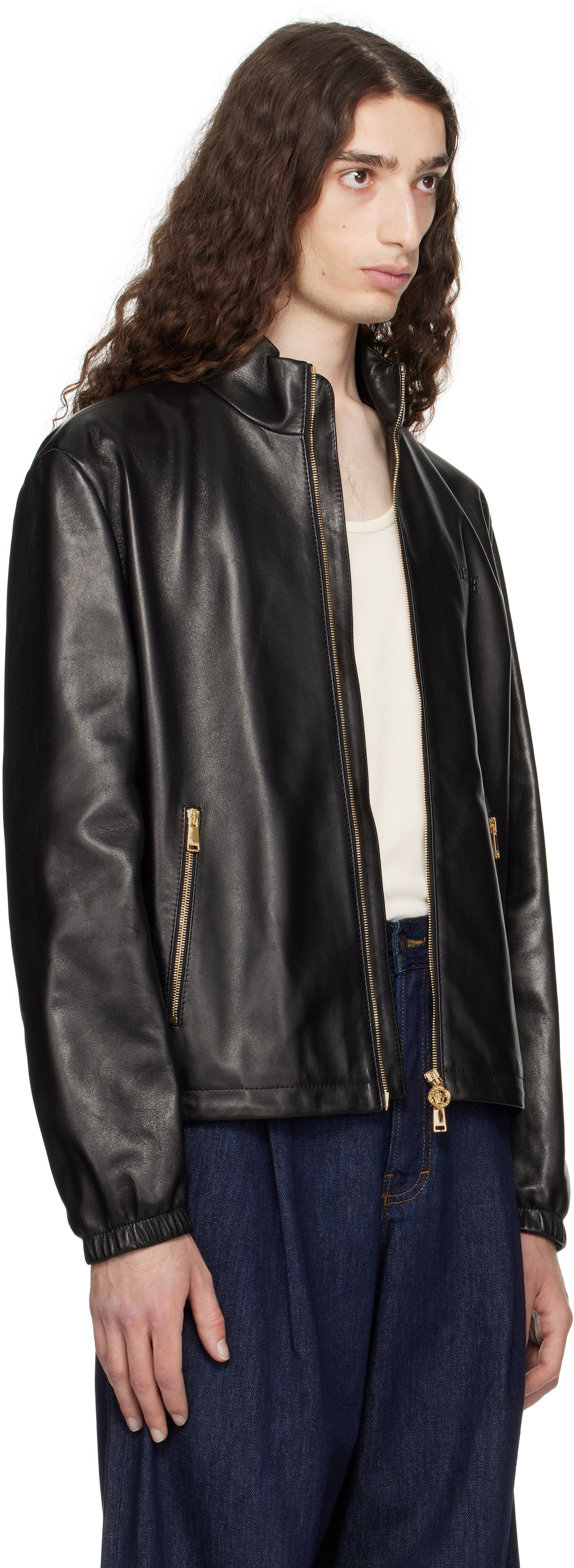 Jakke Versace Versace Plongé Leather Jacket Sort | 1019606_1A14141, 1