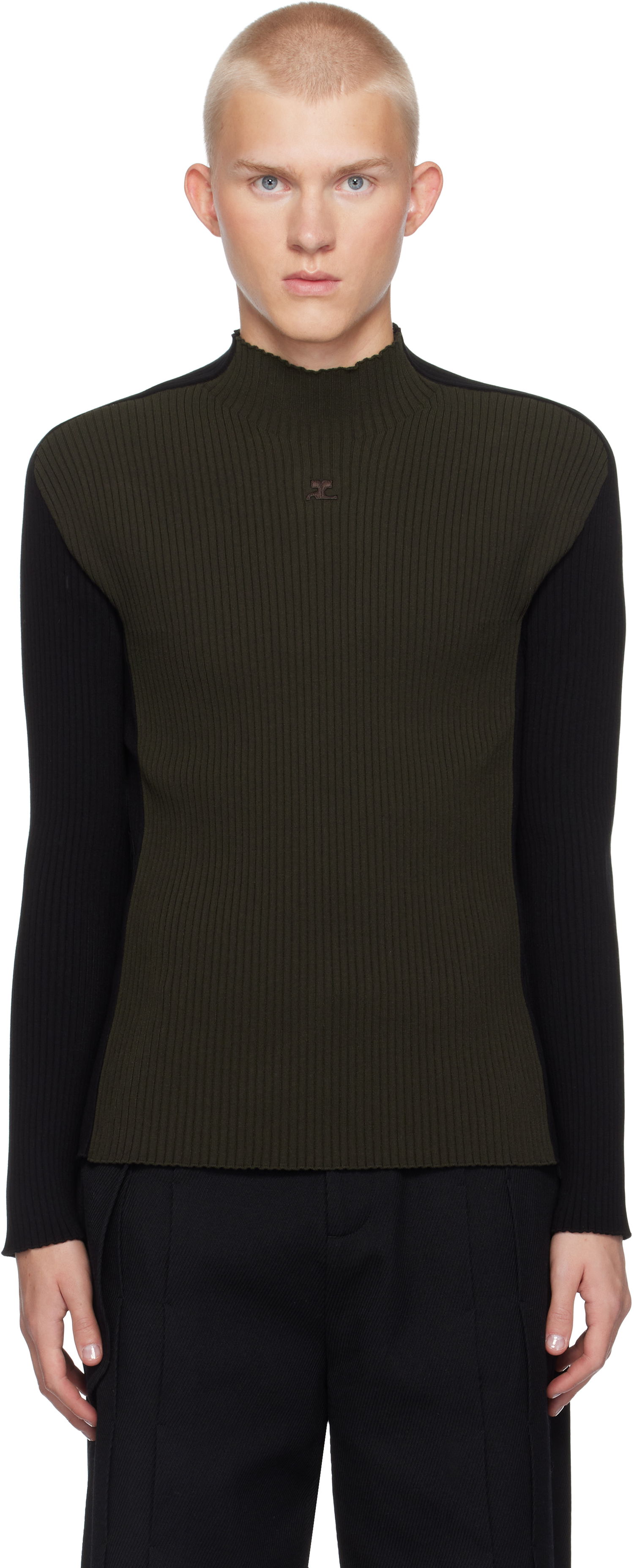 Sweater Courrèges Contrast Frame Rib Knit Turtleneck Grøn | 324MPU184FI0001, 0