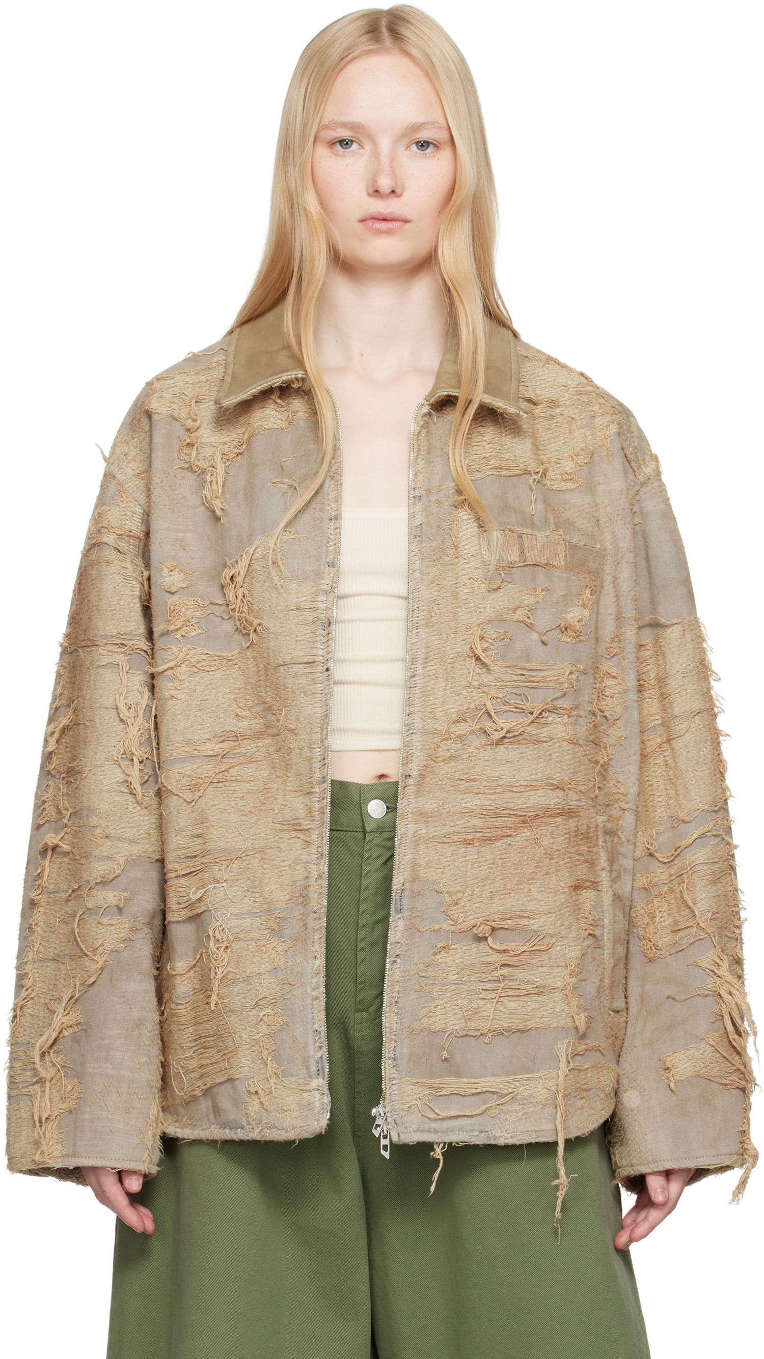 Jakke Diesel Diesel D-Ivar-Fsg Distressed Denim Jacket Beige | A18111 007AZ, 0