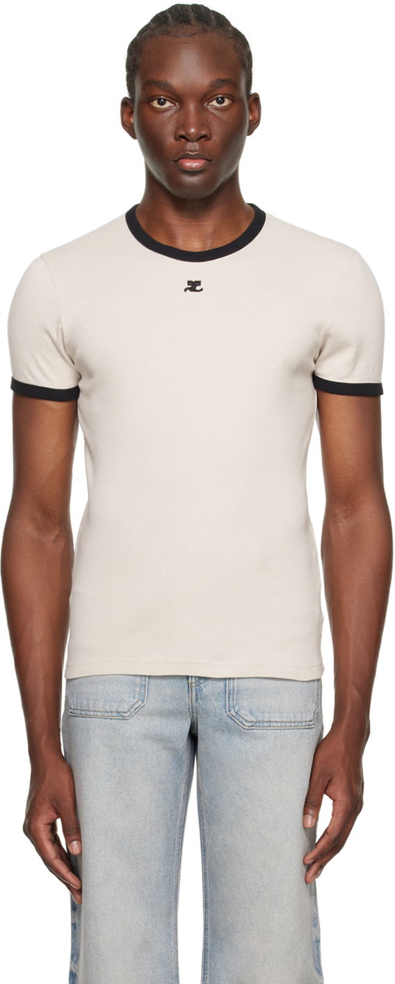 T-shirt Courrèges Contrast Trim T-Shirt Beige | 123JTS020JS0070