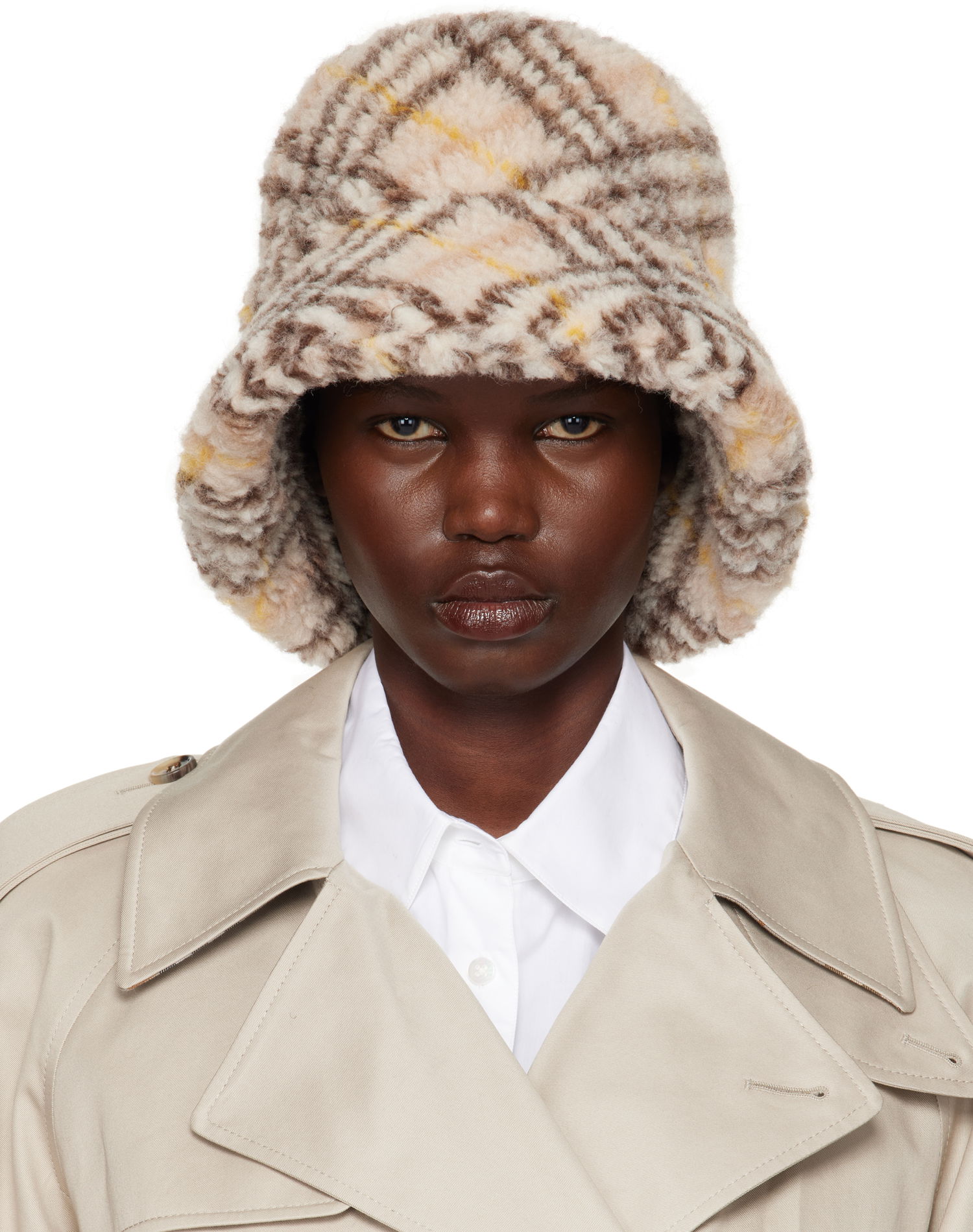 Hat Burberry Check Fleece Bucket Hat Brun | 8102728, 0