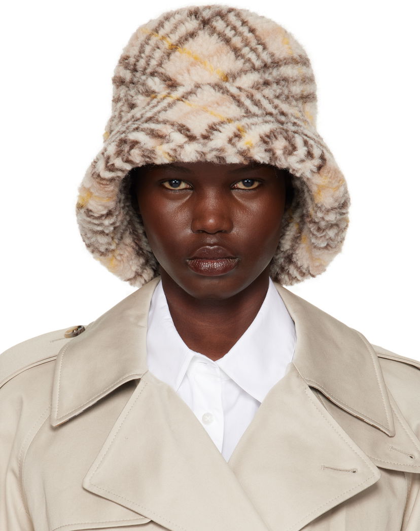 Hat Burberry Check Fleece Bucket Hat Brun | 8102728
