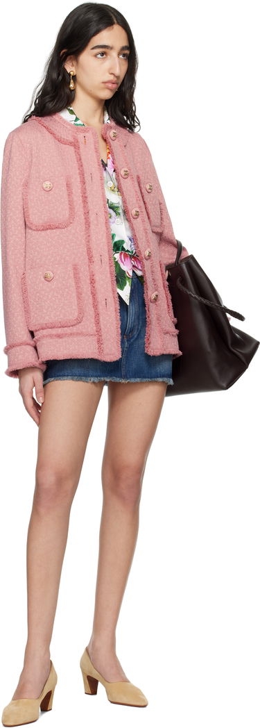 Jakke Dolce & Gabbana Dolce&Gabbana Single-Breasted Raschel Tweed Jacket Lyserød | F29TPT HUMUA, 3
