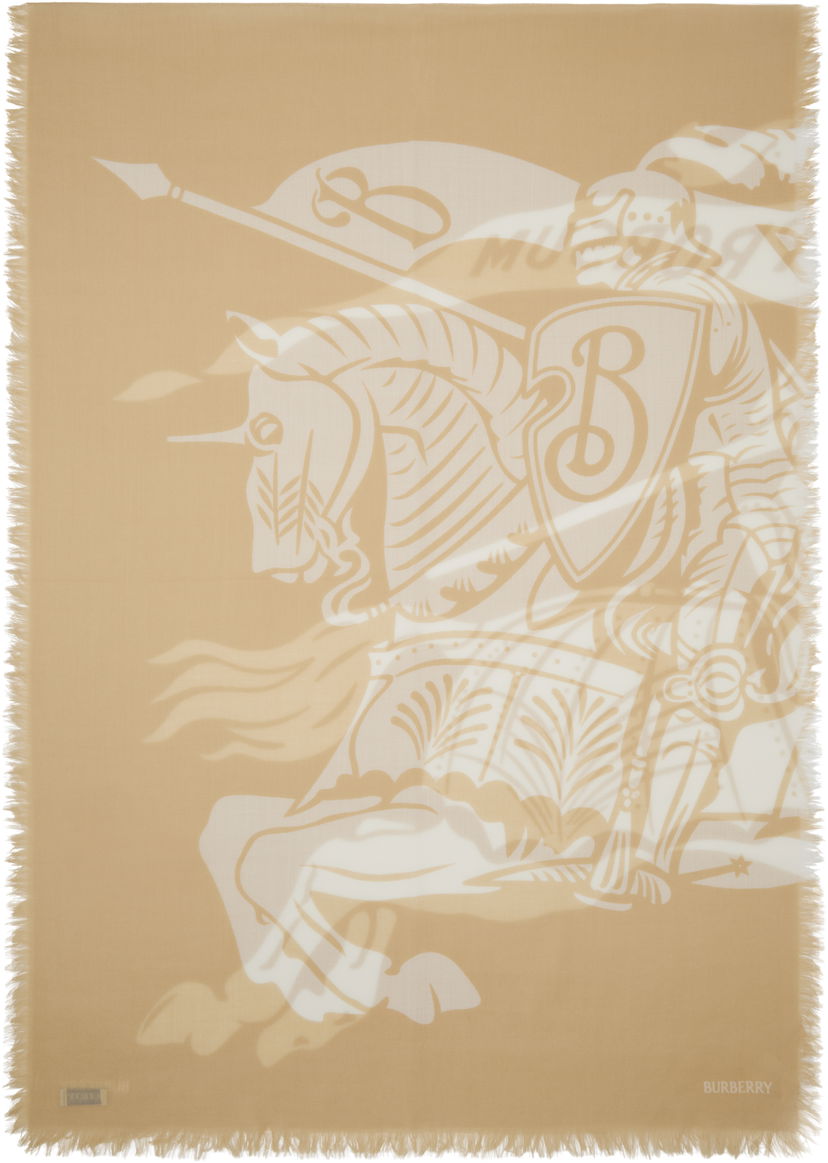 Tørklæde Burberry Wool Scarf With Equestrian Knight Print Beige | 8103282