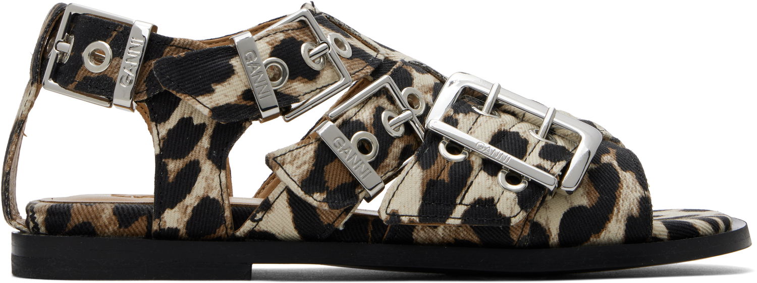 Kjole GANNI GANNI Buckle Strap Denim Sandals Beige | S2936, 0