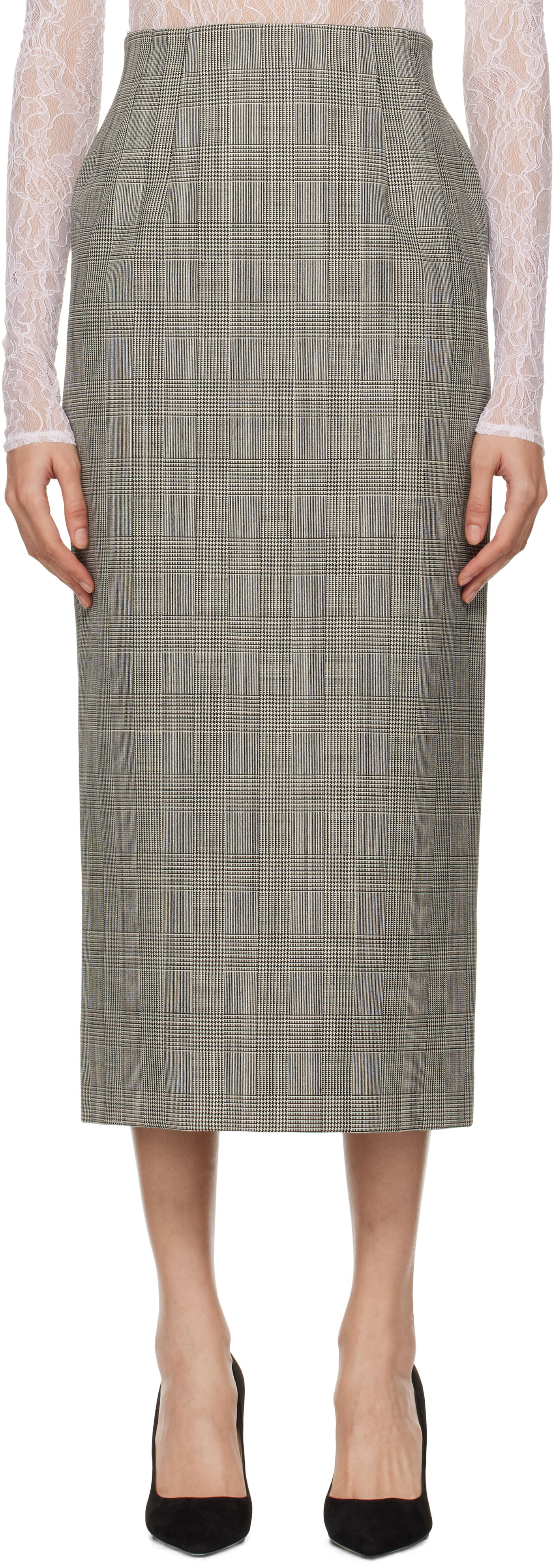 Nederdel WARDROBE.NYC Houndstooth Print Contour Midi Skirt Grå | W3003F24PW, 0