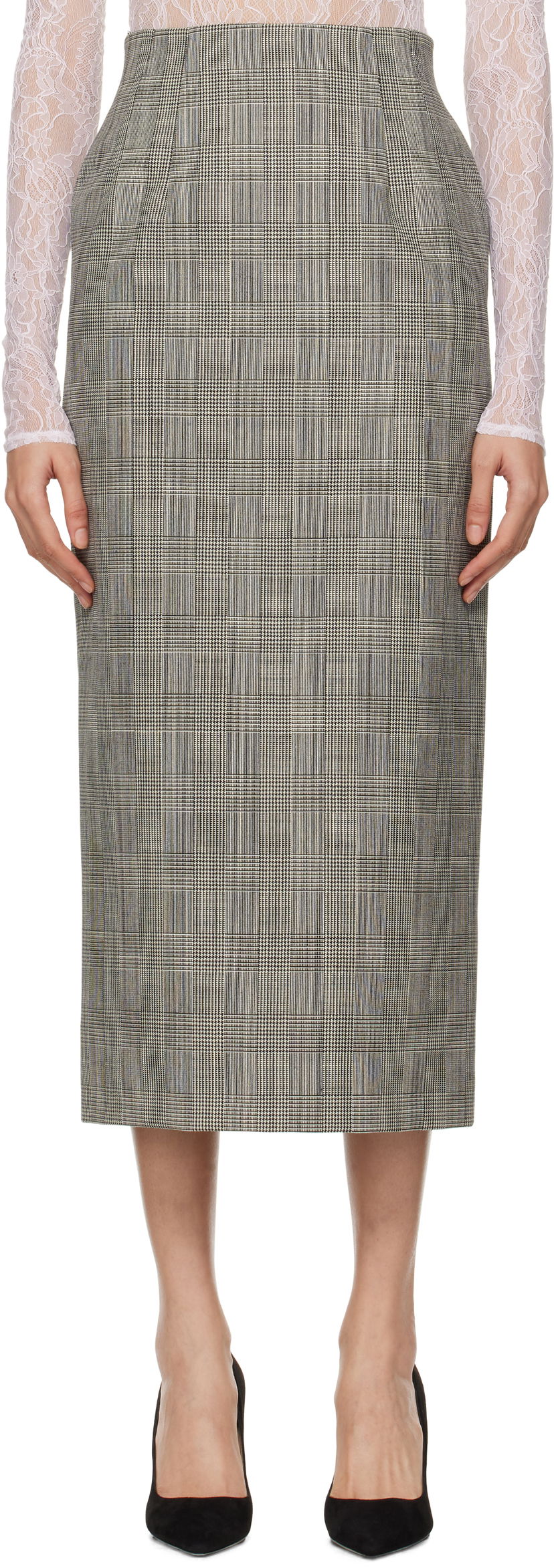 Nederdel WARDROBE.NYC Houndstooth Print Contour Midi Skirt Grå | W3003F24PW