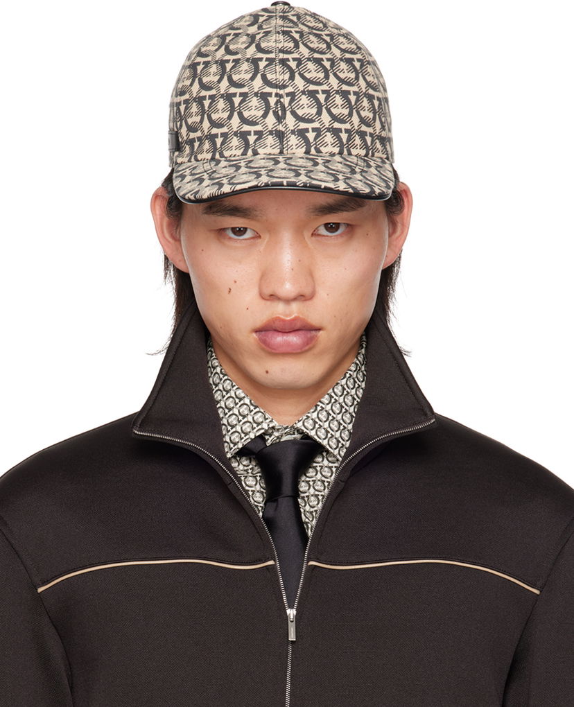 Kasket FERRAGAMO Off-White & Gray Gancini Baseball Cap Beige | 725868