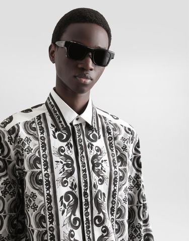 Skjorte Dolce & Gabbana Dolce & Gabbana Majolica Print Poplin Martini Shirt Flerfarvet | G5MM4THH5EMIU3TN, 3