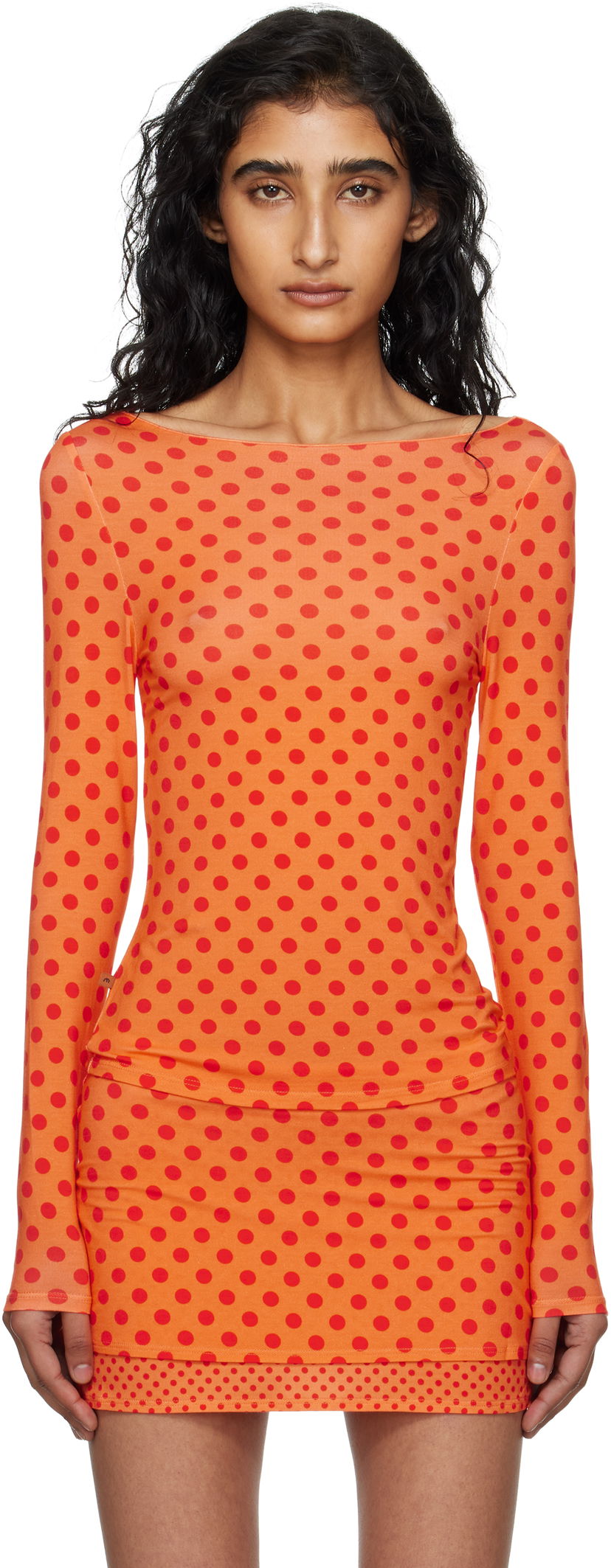 T-shirt Miaou Miaou Amelia Polka Dot Long Sleeve Top Orange | 7183LJBRRP