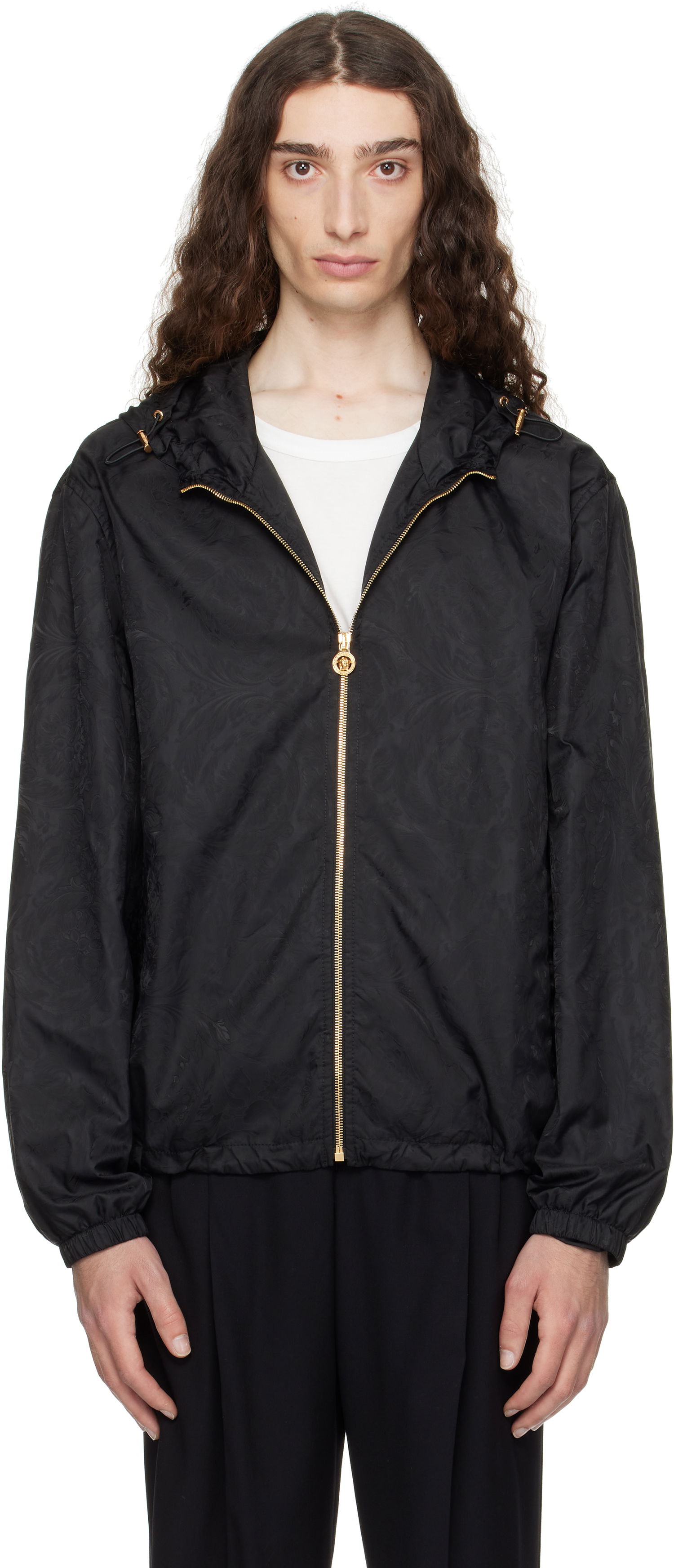 Vindjakke Versace Versace Barocco Jacquard Windbreaker Jacket Sort | 1019895_1A15005, 0