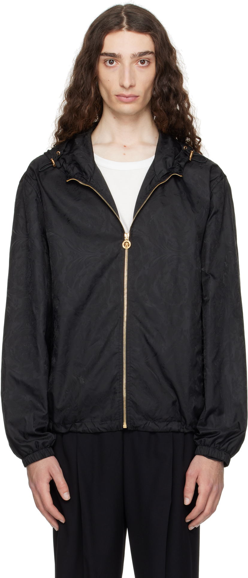 Vindjakke Versace Versace Barocco Jacquard Windbreaker Jacket Sort | 1019895_1A15005