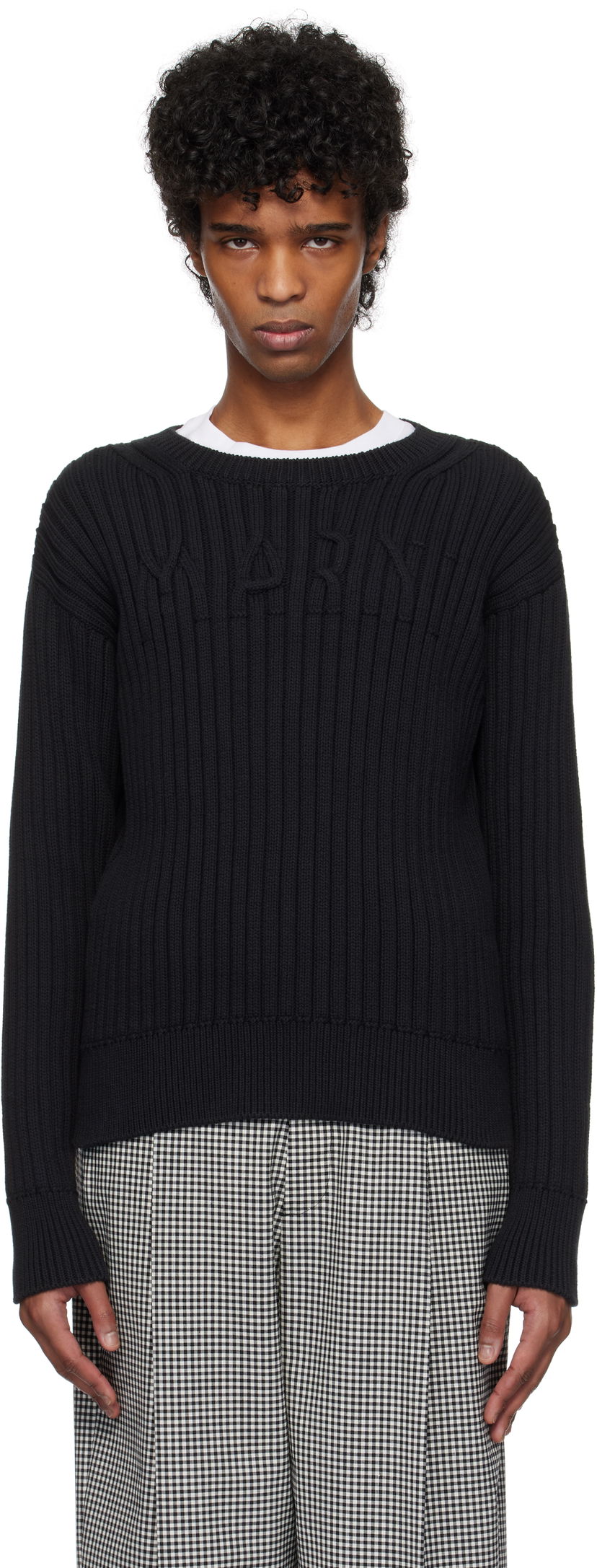 Sweater Marni Marni Cable Logo Crewneck Sweater Sort | GCMG0430A0 UFC950