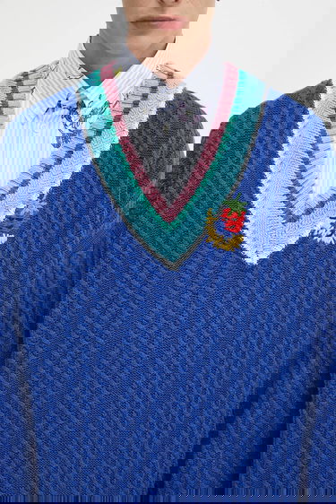 Sweater Sky High Farm Sky High Farm Cableknit V-Neck Sweater Blå | SHF07N007, 3