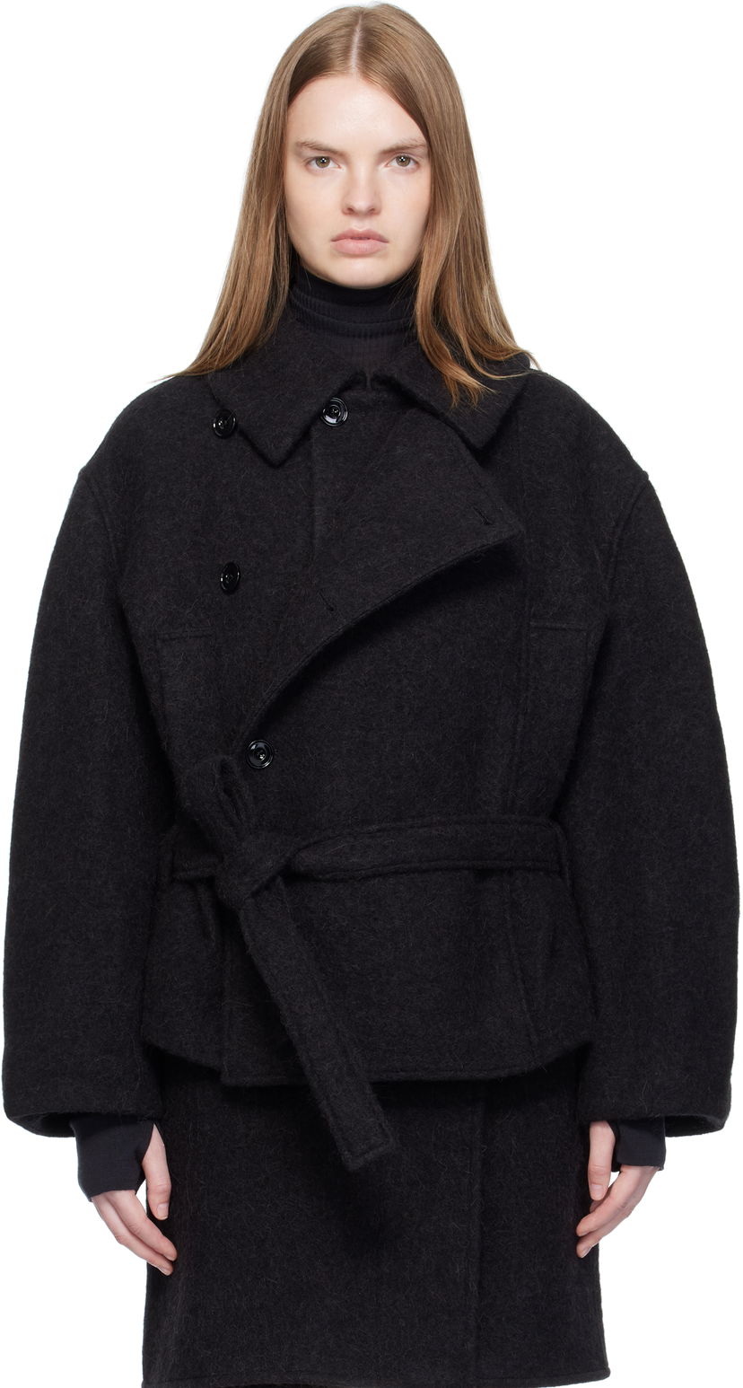 Frakker LEMAIRE Short Asymmetrical Bathrobe Coat Sort | CO1149 LF504
