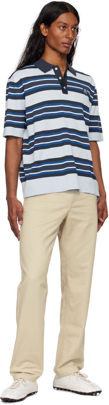 Polo skjorte MAISON KITSUNÉ Maison Kitsuné Fine Gauge Striped Polo with Fox Head Patch Blå | OM00201KT1119, 3