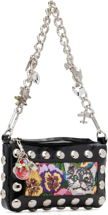 Håndtaske Chopova Lowena Fillie Studded Chain Charm Embroidered Pouch Bag Sort | 6453, 1