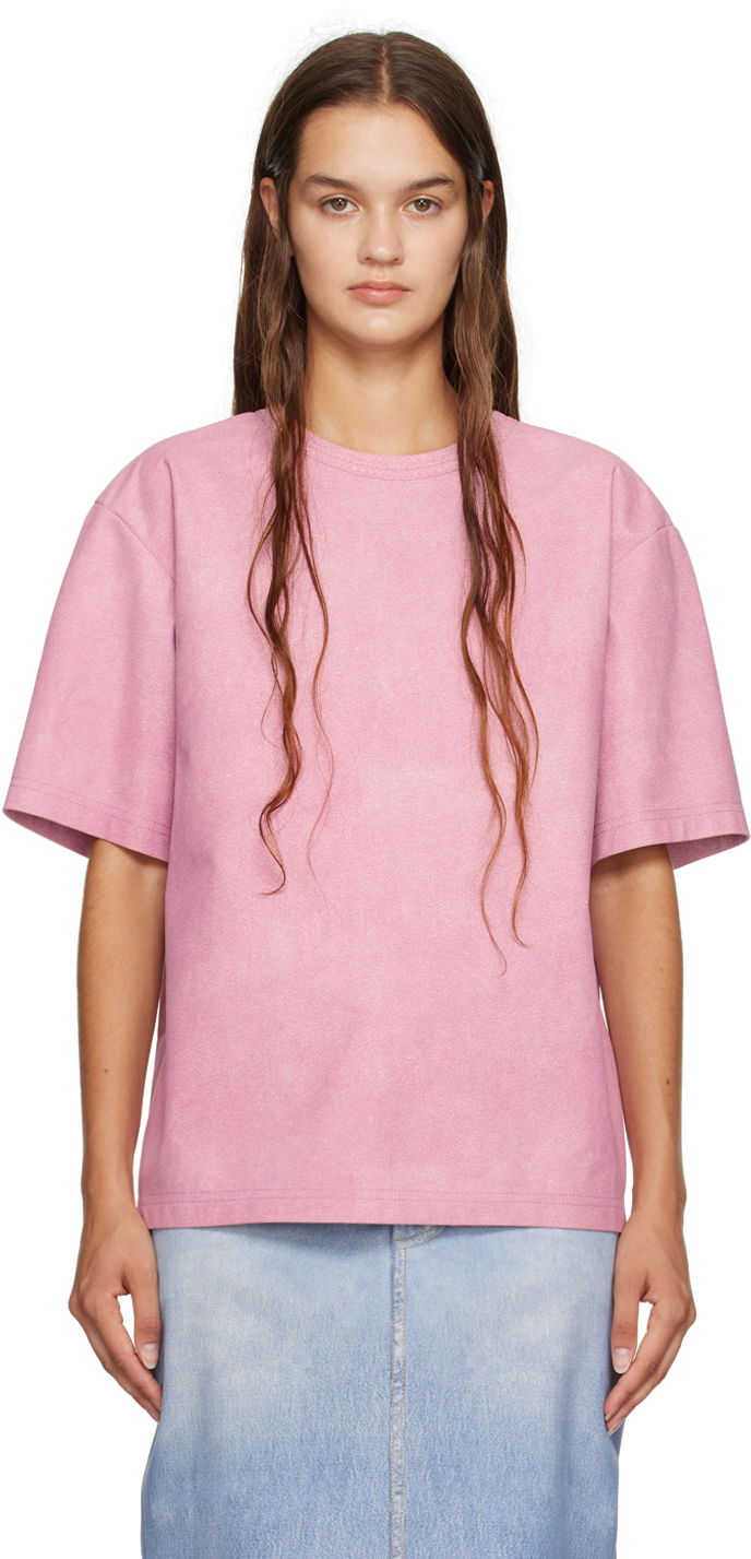 T-shirt Bottega Veneta Printed Leather T-Shirt Lyserød | 757349 V2UT0, 0