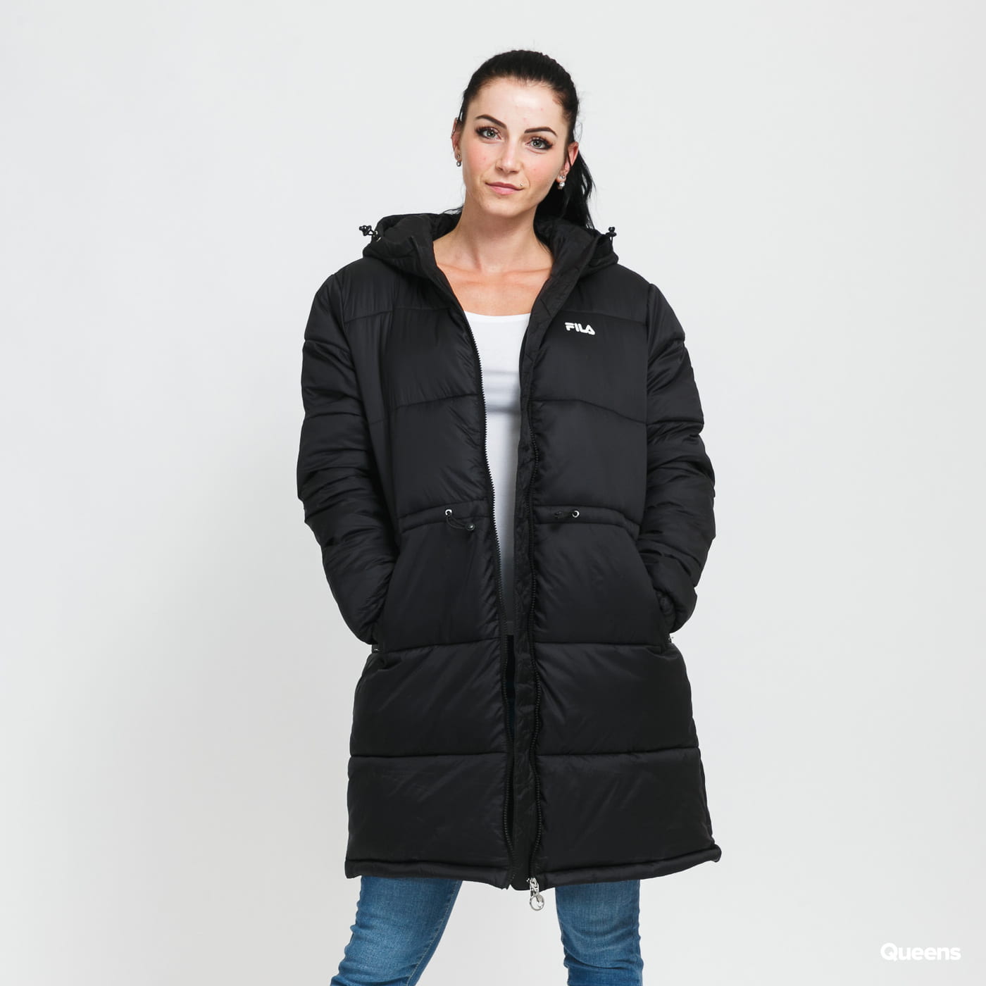 Puffer jakke FILA Long Hooded Puffer Jacket Sort | 688932 002, 0