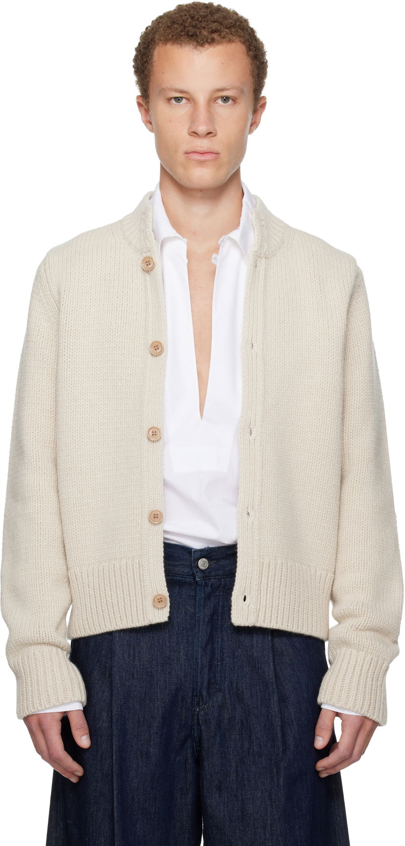 Sweater Dries Van Noten Merino Wool Knitted Cardigan Beige | 252-021247-2710
