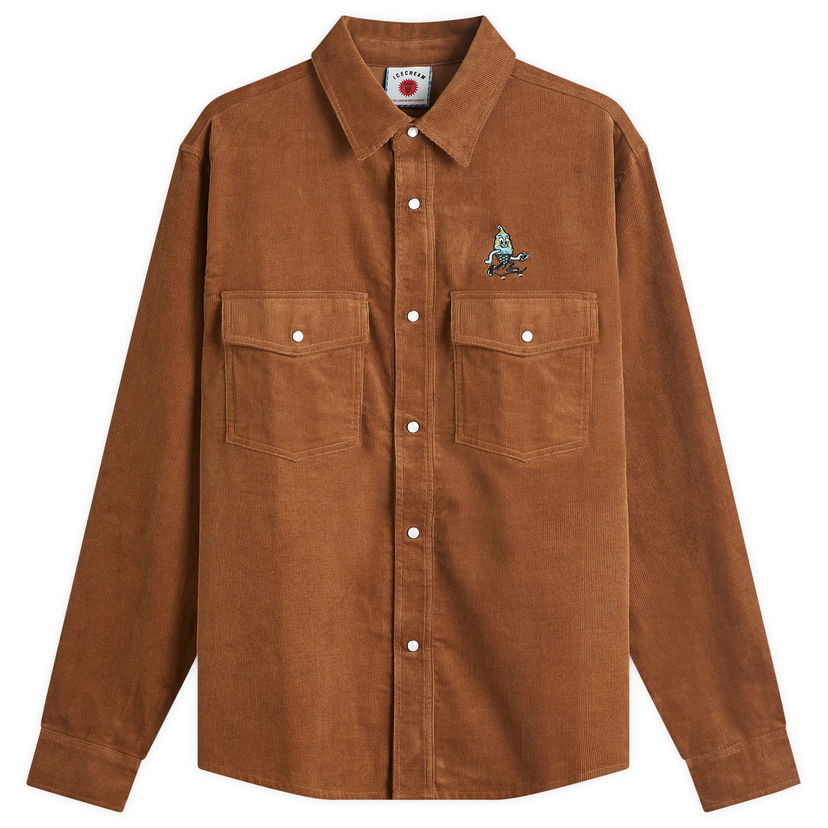 Skjorte BBC IceCream ICECREAM Needle Cord Shirt, Size Large Brun | IC24221-BR