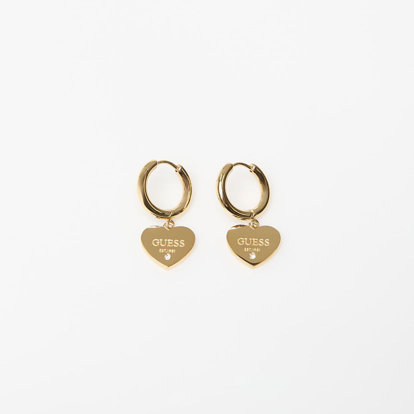 Øreringe GUESS Huggie Me Heart Charm Hoop Earrings with Crystal Detail Gul | JUBE03145JWYG-GOLD