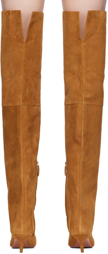 Kjole Amina Muaddi Amina Muaddi Fiona Thigh-High Suede Boots Brun | FIONA THIGH BENDED HEEL SUEDE, 1