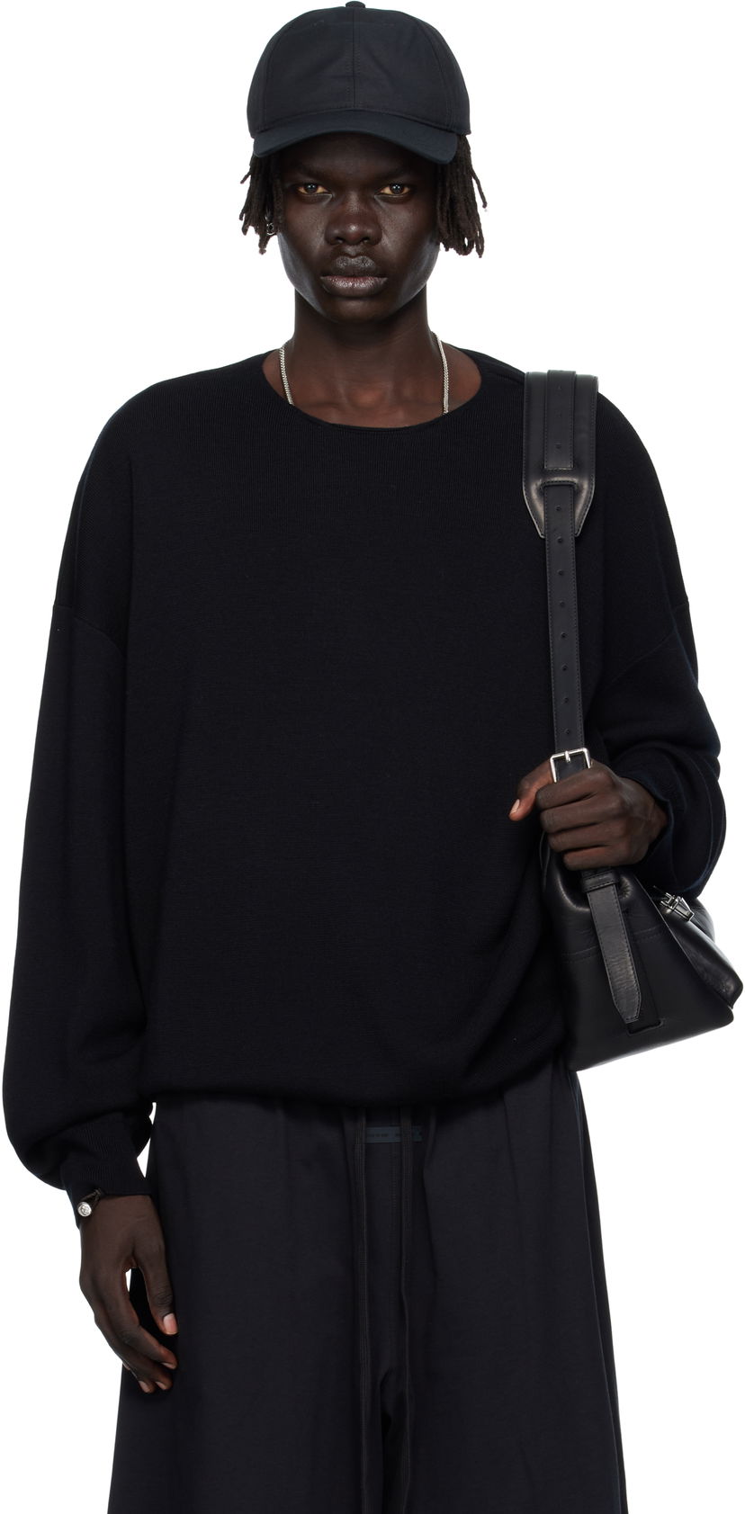 Sweater Fear of God Fear of God ESSENTIALS Long Sleeve Crewneck Sweater Sort | 192SP256490F