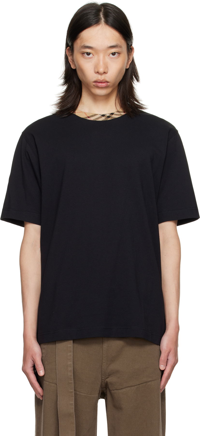 T-shirt Burberry Burberry Check Trim Cotton T-Shirt Sort | 8110101