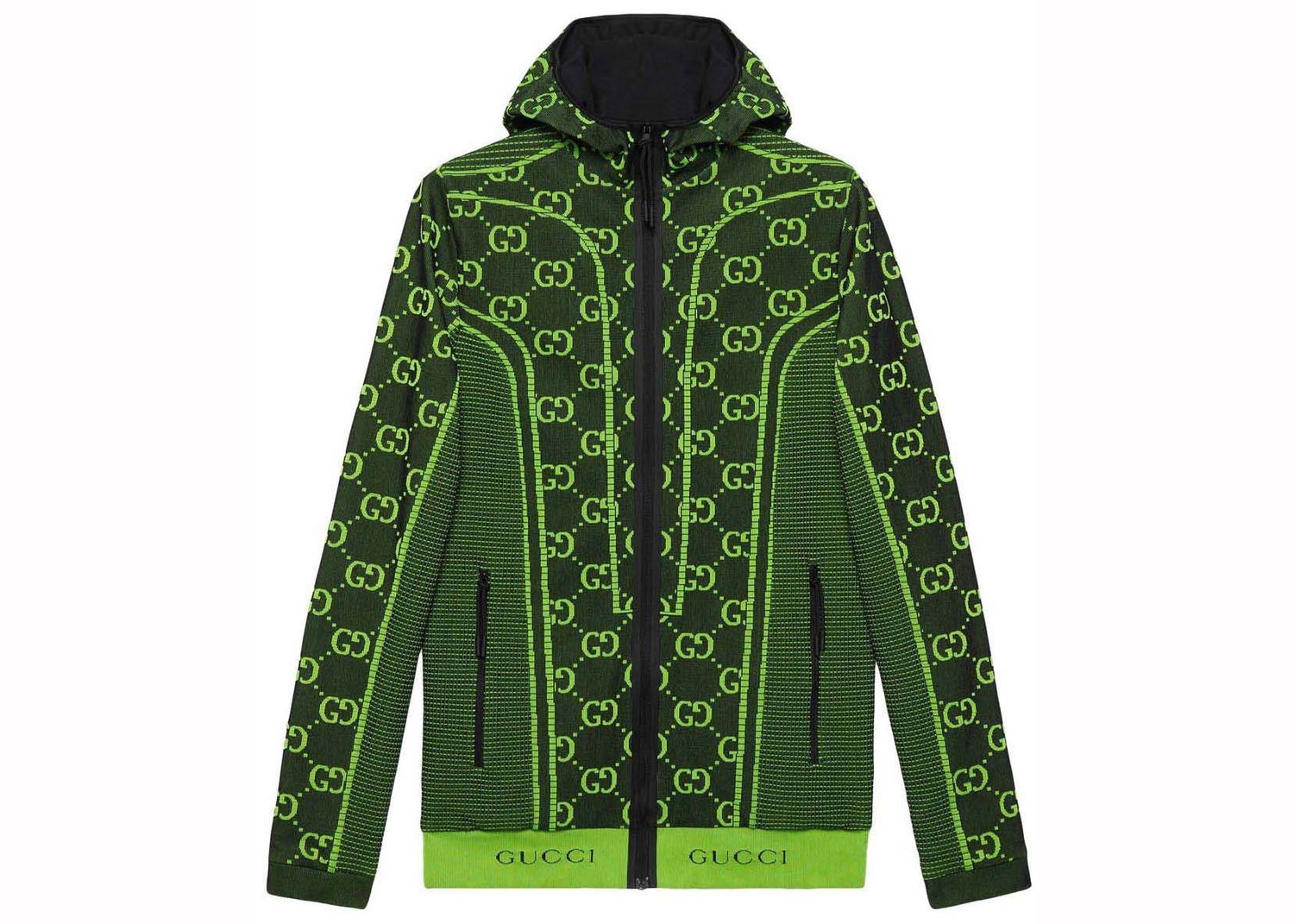 Jakke Gucci GG Tubular Jersey Zip Jacket Black/Green Grøn | 693109 XJEAI 1131, 0