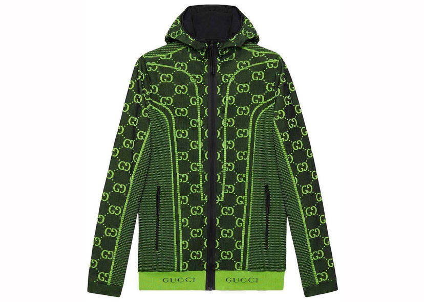 Jakke Gucci GG Tubular Jersey Zip Jacket Black/Green Grøn | 693109 XJEAI 1131