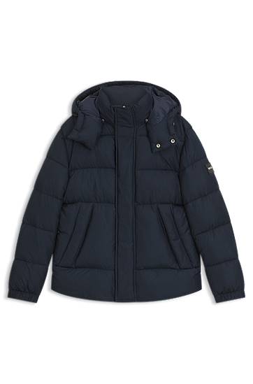 Puffer jakke BOSS Water-repellent puffer jacket with logo badge Mørkeblå | 50551599
