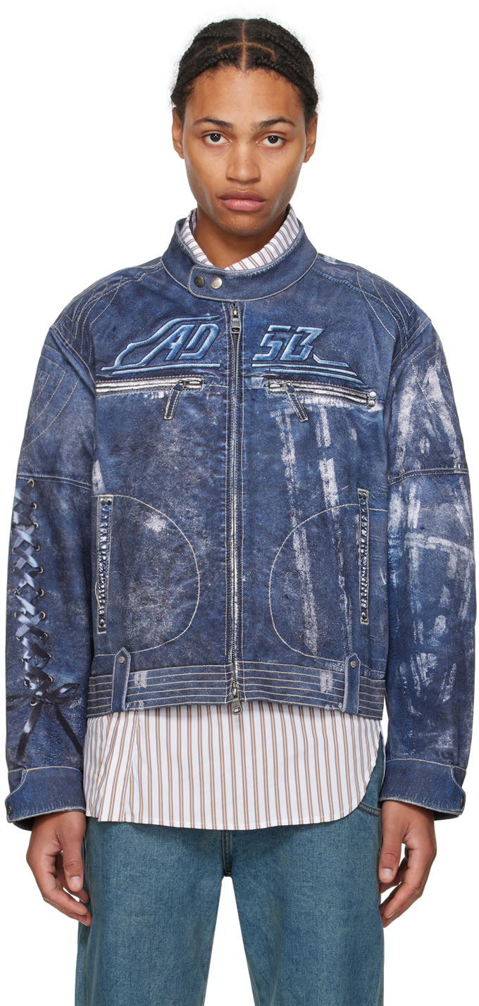 Jakke Andersson Bell Blue Zen Trompe L'œil Rider Denim Jacket Mørkeblå | awa650u, 0