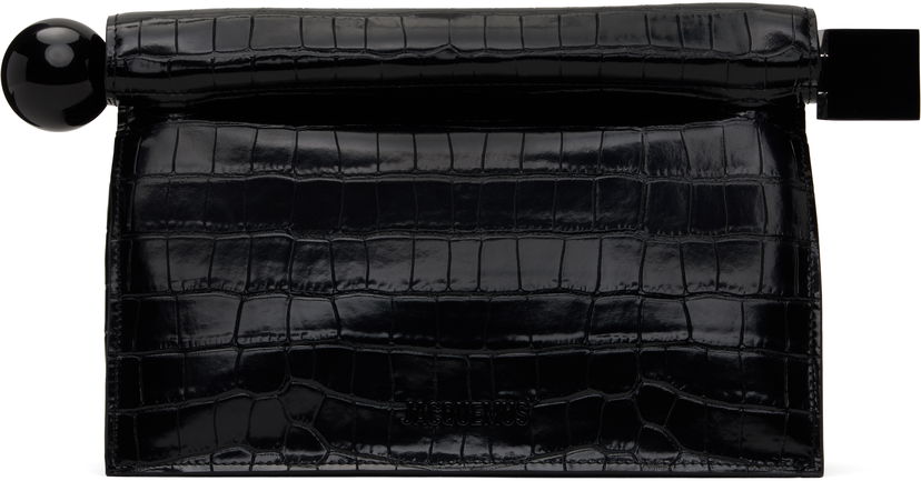 Håndtaske Jacquemus Jacquemus 'The Rond Carré' Crocodile-Embossed Clutch Sort | 25E233BA356-4301